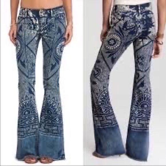 Free People Denim - Free People Discharge Bali Bell Flare Malaya Wash Boho Chic Music Festival sz29
